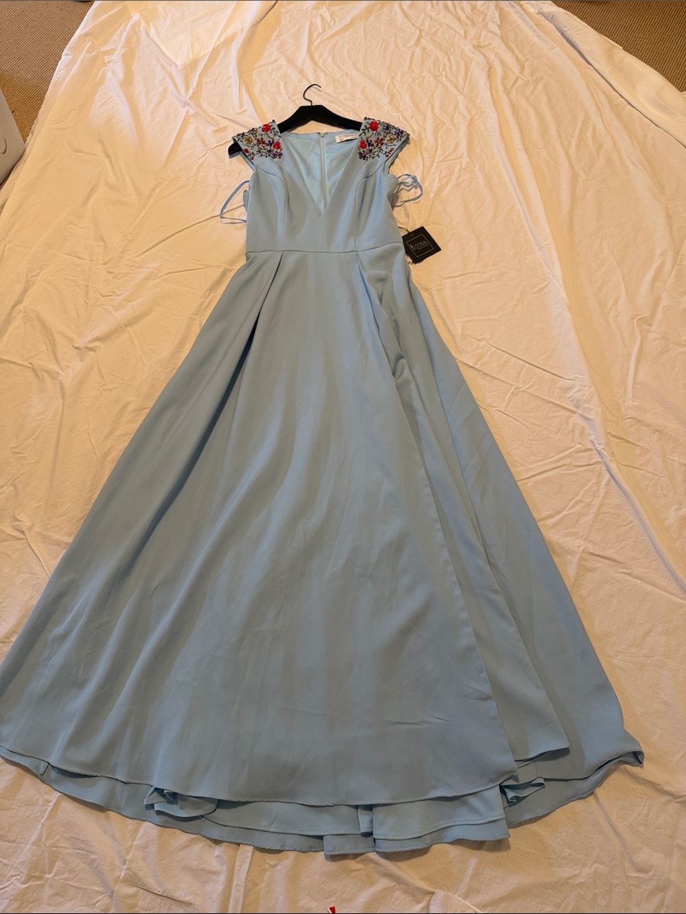 Light Blue Embroidered Shoulder Maxi Dress